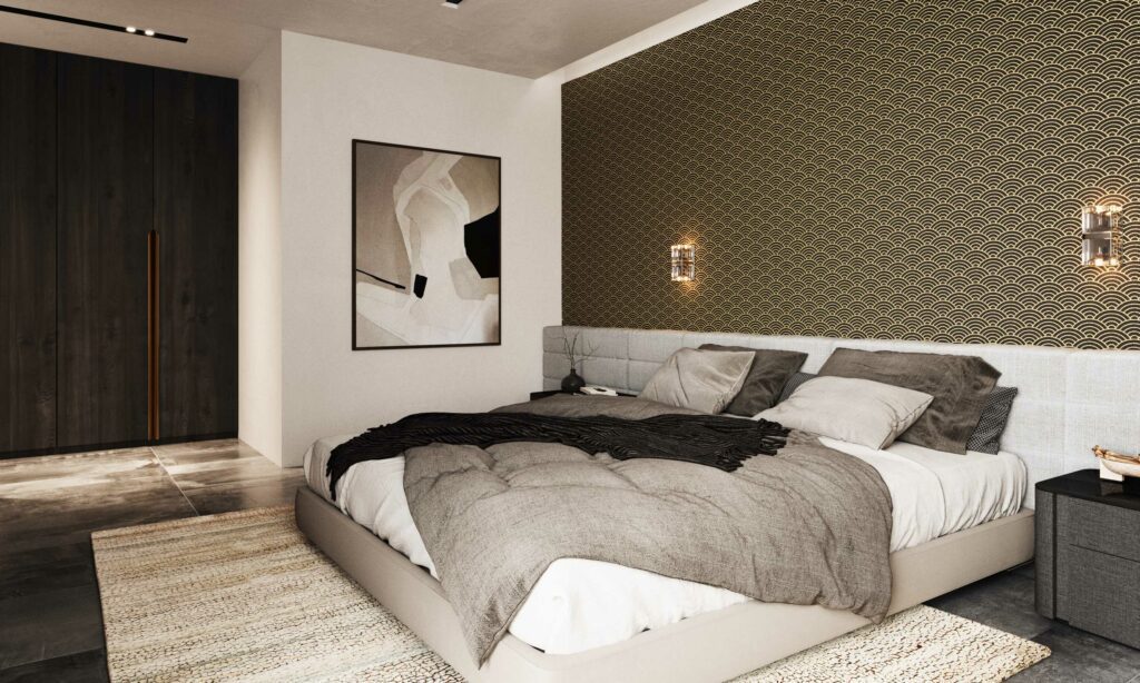 Image illustrative non contractuelle de la chambre à coucher d'un appartement de type F4 à la résidence Makaan Oasis