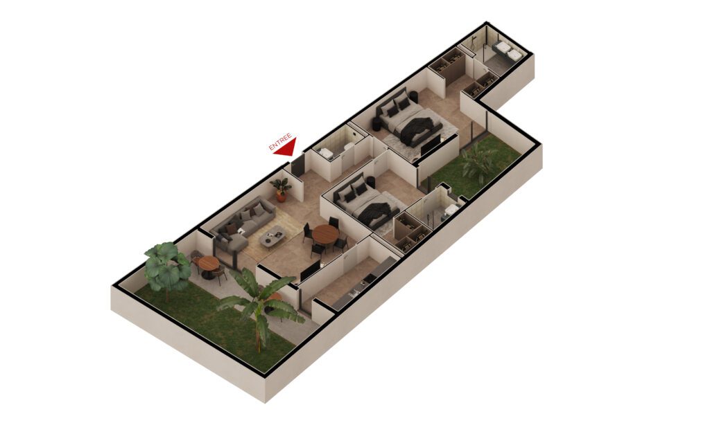 Maquette 3D de l'appartement F3A EMEURAUDE de 146 m² Safiétou à vendre à Dakar sur Yoff