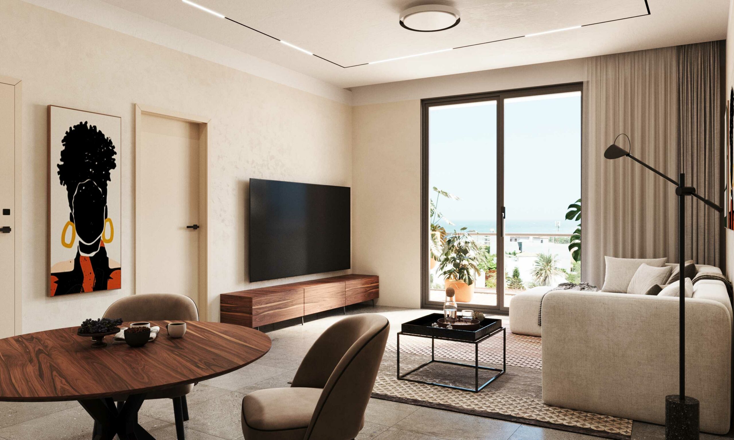 Living room of a F3 apartment Non-contractual illustrative image of the living room of a F3 apartment for sale at Résidence Safiétou