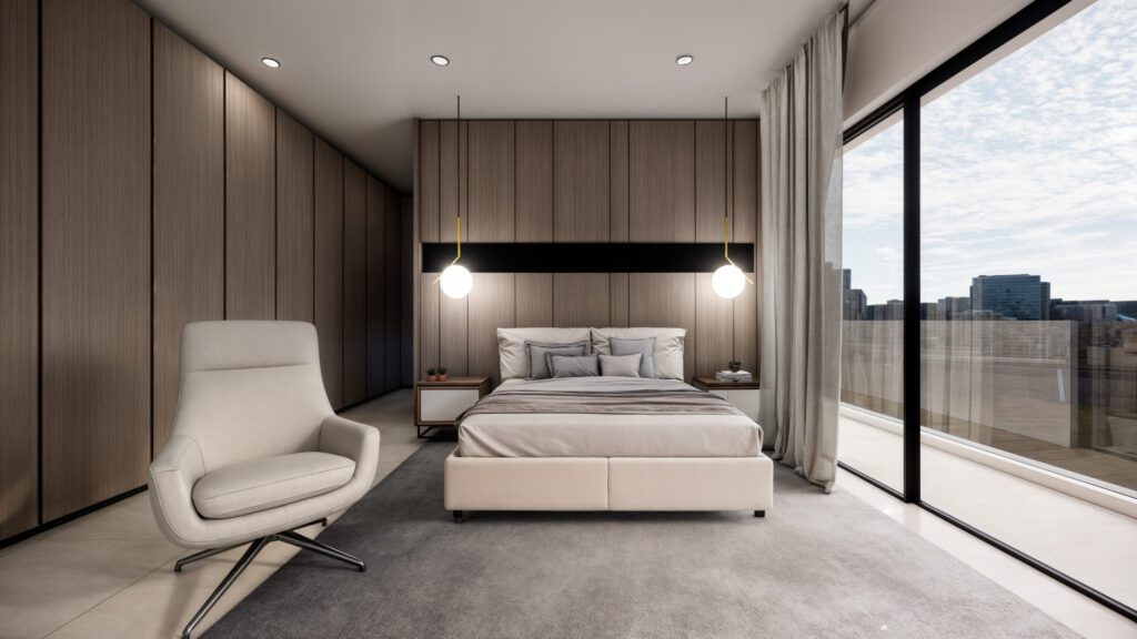 chambre à coucher d'un appartement de la résidence Maasina