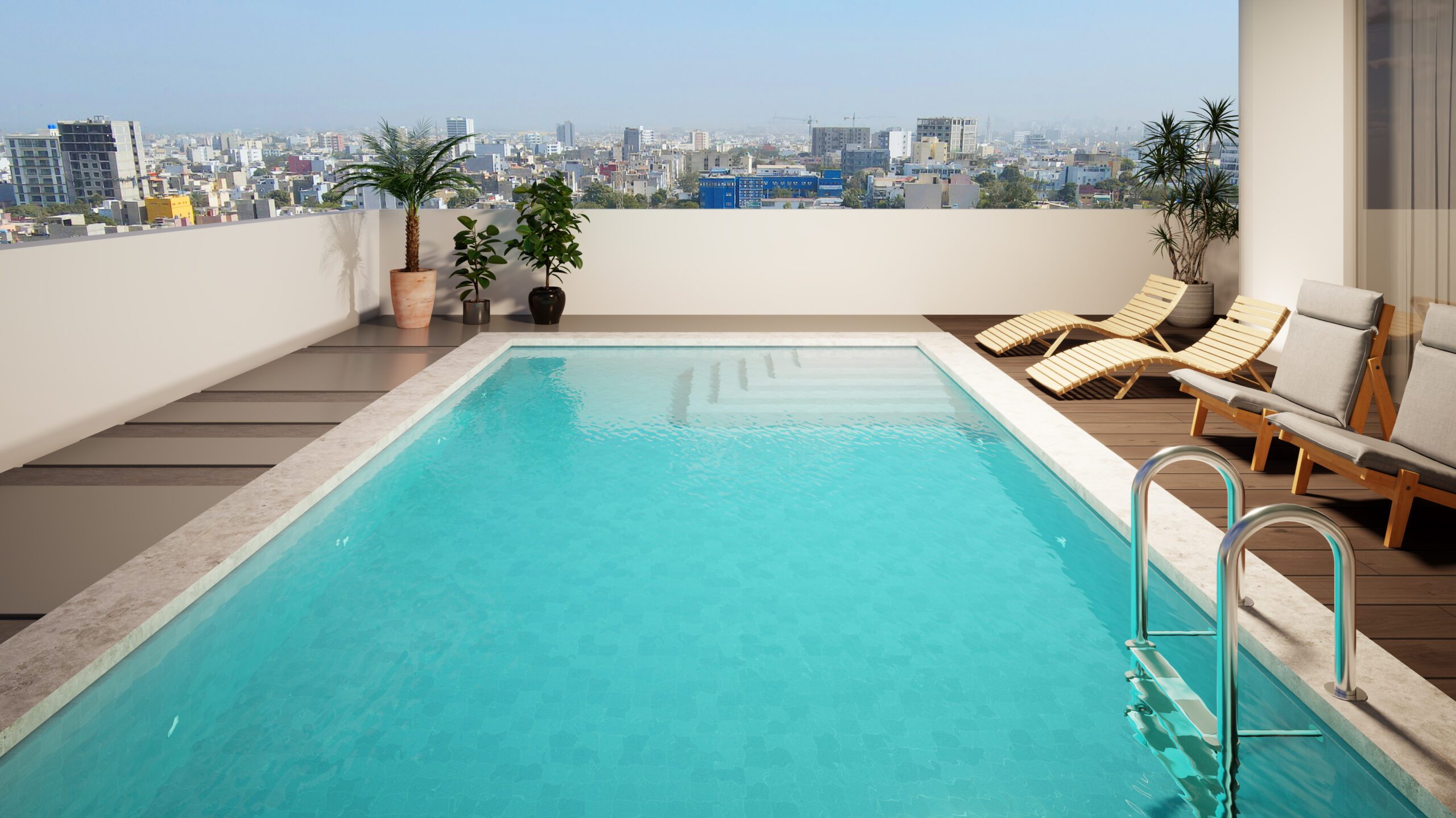 Piscine à la terrasse avec vue imprenable sur Dakar