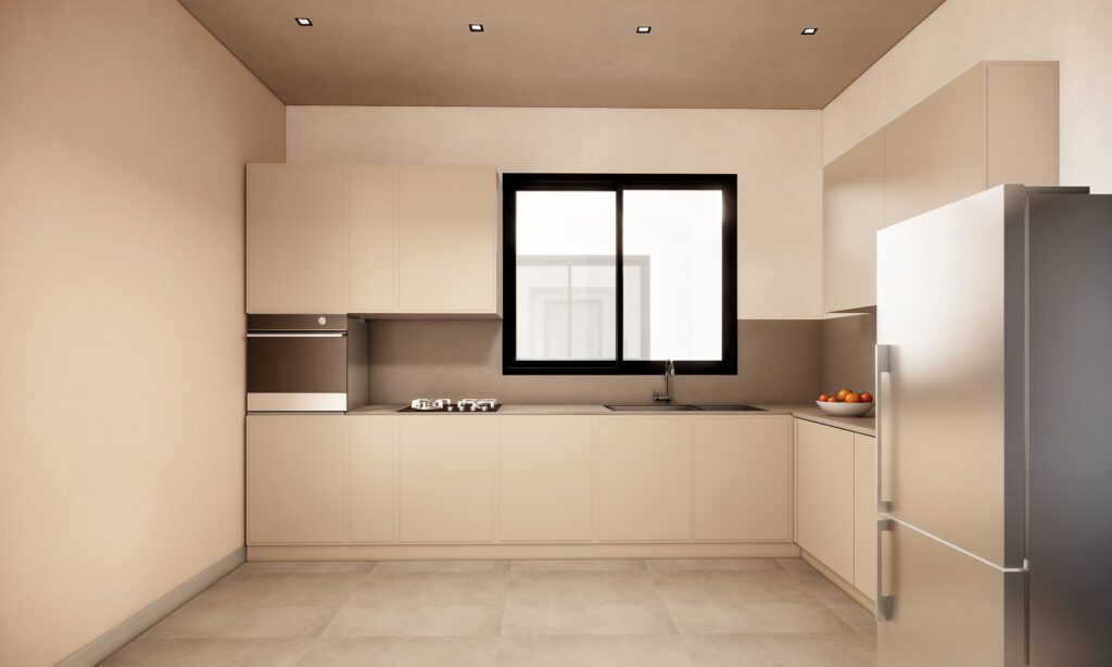 Cuisine équipée F4 en 3D de la résidence ASTYN à Bourguiba