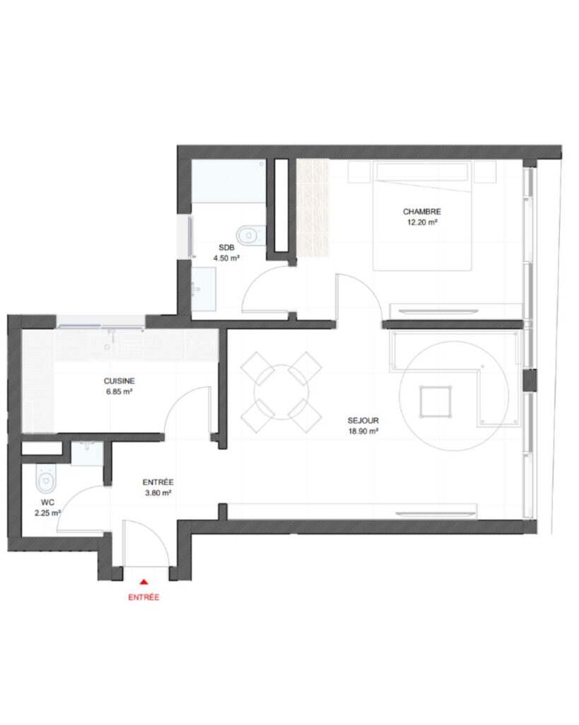 Floor plan F2 C, 53 m²