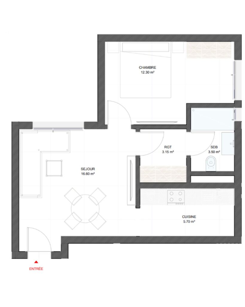 Floor plan F2 D, 45.05 m²