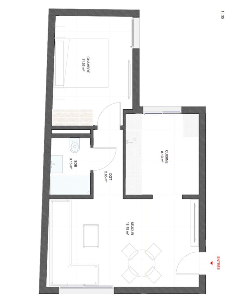 Floor plan F2 G, 45.60 m²