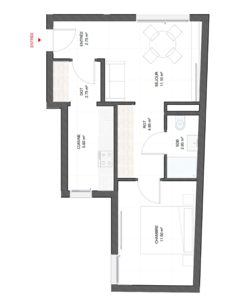 Floor plan F2 I, 44.45 m²