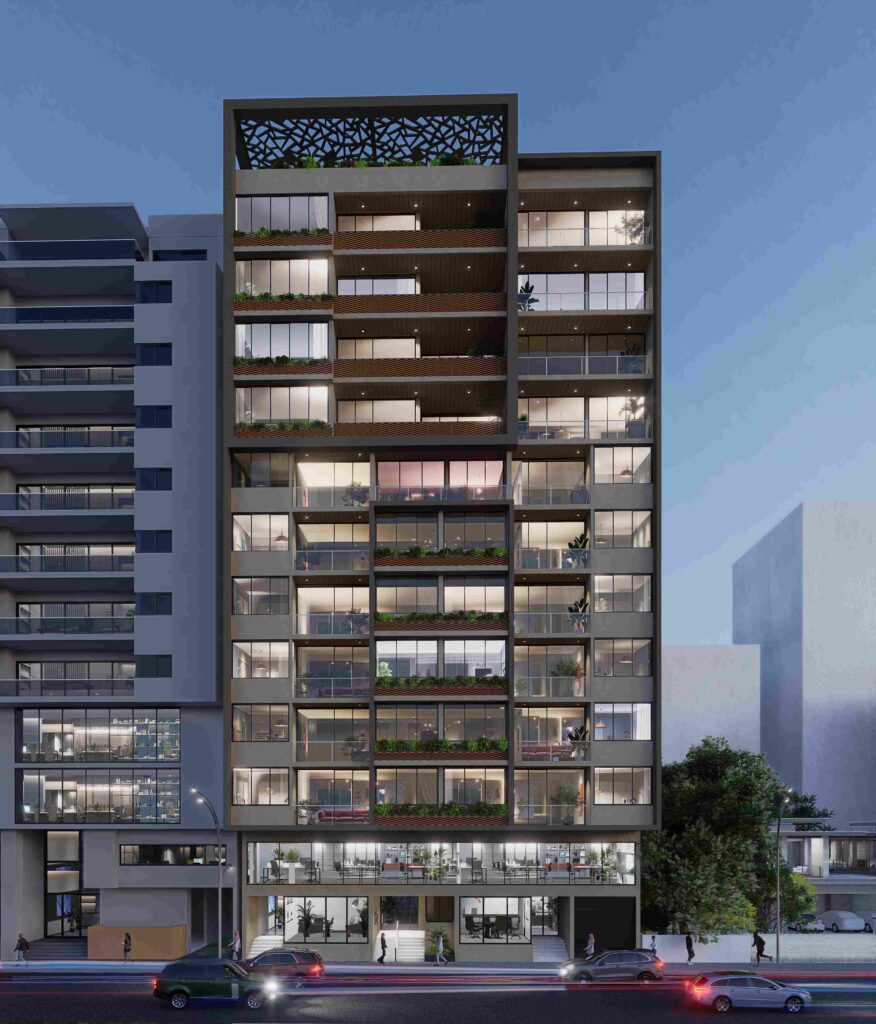 façade residence douta seck nuit