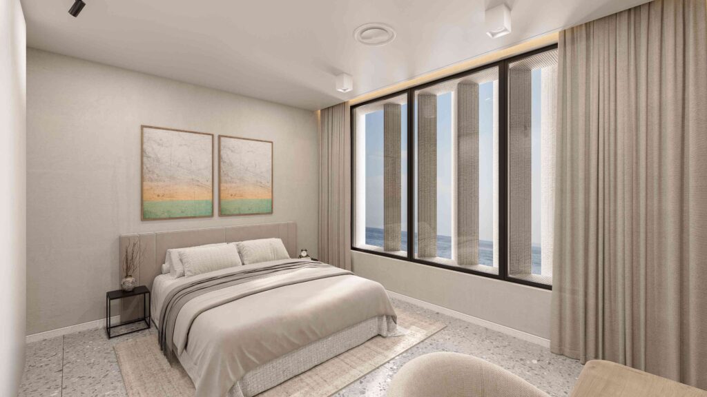 Chambre moderne avec vue sur la mer