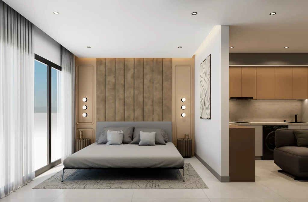 Studio moderne avec lit et kitchenette intégrée